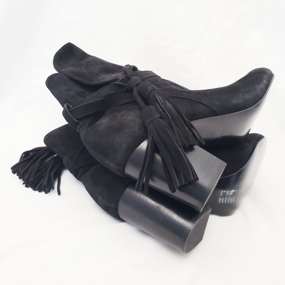 & Other Stories Womens Black Suede Leather Ankle Booties Heels Boots Tassels - Picture 8 of 11